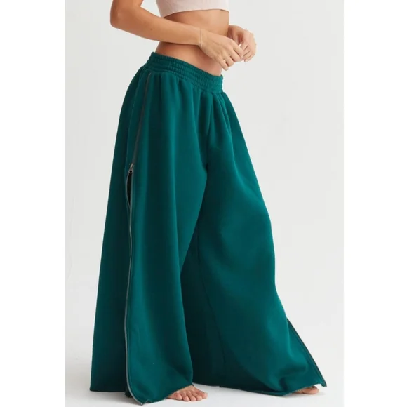 #836 🛑S,M Boho Chic Fabulous Wide-Leg Side Zipper Sweatpant - Picture 2 of 15